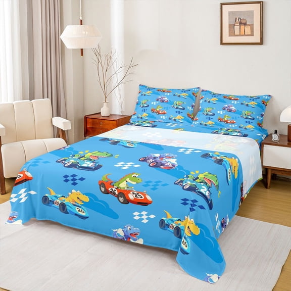 Homewish Dinosaur Rhombus King 4-Piece Reversible Boys Kids Extreme Geometric Wild Sport Sheet Set