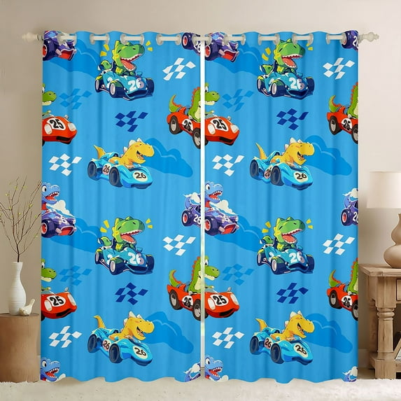 Homewish Extreme Sports Car Black Out Curtains,Wild Dinosaur Dino Curtains Pack of 2 (42x63 Each),Modern Geometric Rhombus Bedroom Curtains For Boys Kids,Breathable Home Decor
