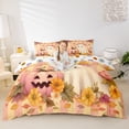 thumbnail image 1 of Homewish Fall Bow Ghost Pumpkin Duvet Cover Queen for Girls, Peach Striped Maple Daisy Queen Bedding, Halloween Reversible, 3pcs, 1 Duvet Cover and 2 Pillowcases, 1 of 6