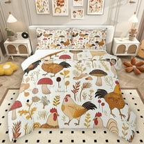 Homewish Farm Animal Chicken Bedding Comforter Set,Retro Rustic Mushroom Twin Comforter Sets,Country Plant Leaves Bedding Set For Boys Kids,Super Cozy Room Decor,2pcs