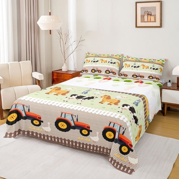 Homewish Farm Animal Horse Bed Sheets,Rustic Farmhouse Cabin King Sheets,Cute Cow Sheep Sheet Set For Boy Kids,4pcs