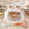 thumbnail image 1 of Homewish Farm Cow Animal Full Size Comforter Sets, Orange Art Watercolor Bedding Comforter Set, Kawaii Rustic Flower Reversible Bedding Sets, Ultra Soft Bedroom Decor, 3 Pieces, 1 of 8