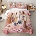 thumbnail image 1 of Homewish Farm Horse Twin Quilt Set, Pink Flower Butterfly Twin Coverlet Set for Girls, 2 Pieces, 1 Comforter and 1 Pillowcase, 1 of 7
