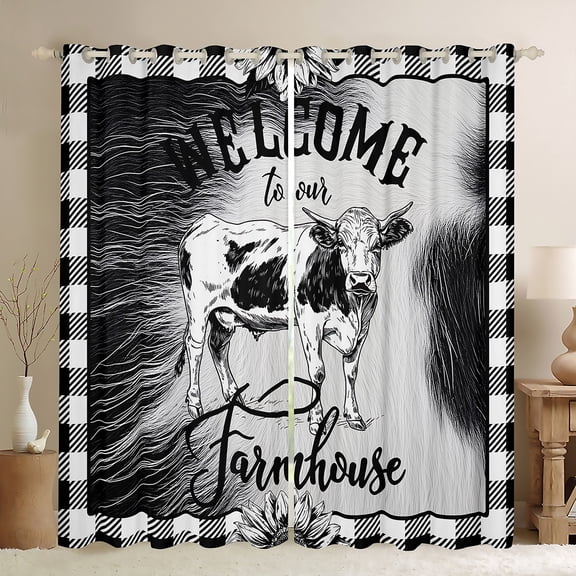 Homewish Farm Milk Cow Black Out Curtains,Rustic Farmhouse Cabin Curtains Pack of 2 (42x63 Each),Classic Geometric Plaid Bedroom Curtains For Girls Boys,Super Cozy Room Decor
