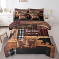 thumbnail image 1 of Homewish Farmhouse Bear Deer Wildlife Bedding Comforter Set 7pcs, Rustic Adventure Queen Bedding Sets, Vintage Brown Patchwork Reversible Queen Sheet Sets, Microfiber Bedroom Decor, 1 of 7