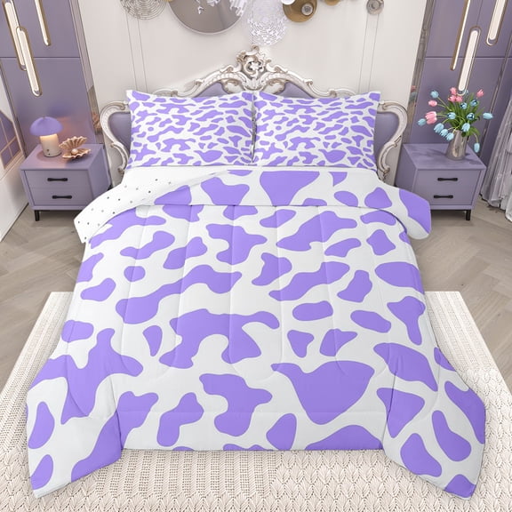 Homewish Farmhouse Cow Print 3 Pieces Queen Comforter Set for Teens,Rustic Animal Cattle Ultra Soft Bedding Sets,Abstract Geometric Bedding Comforter Set Breathable,Breathable Home Decor