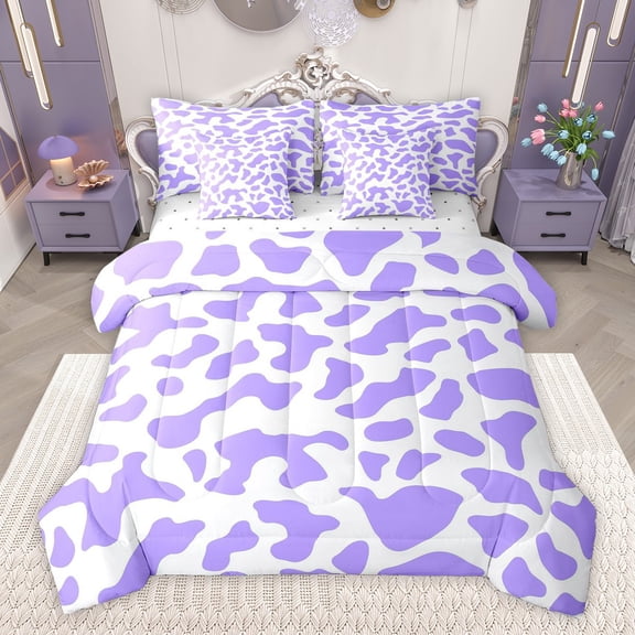 Homewish Farmhouse Cow Print Bedding Comforter Set 7-Piece for Teens,Rustic Animal Cattle King Bedding Sets,Abstract Geometric Ultra Soft Bed Sheets,Breathable Home Decor,Reversible