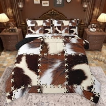 Homewish Farmhouse Cow Print Boy Girl Bedding Comforter Set 2pcs,Geometric Plaid Grid Twin Comforter Sets Microfiber,Animal Print Patchwork Breathable Bedding Set,Super Cozy Room Decor