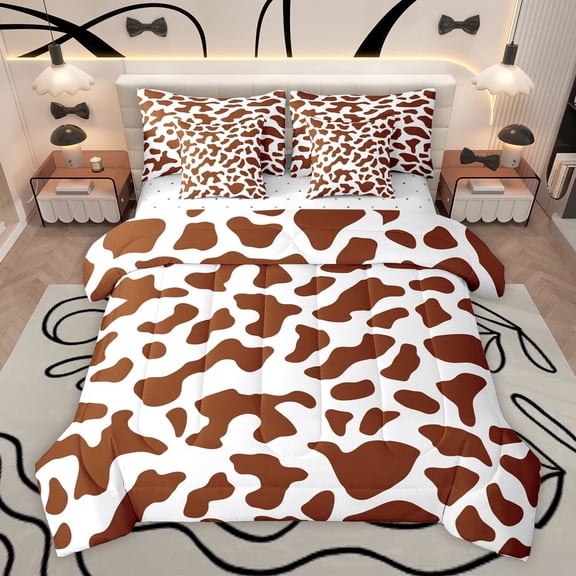 Homewish Farmhouse Cow Print Twin Bedding Sets 7-Piece for Teens,Rustic Animal Cattle Bedding Comforter Set Microfiber,Abstract Geometric Breathable Sheet Sets,Breathable Home Decor,Reversible
