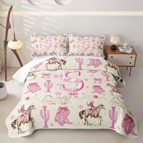 Homewish Farmhouse Cowgirl Twin Quilt Set For Girls,Personalized Initial S Twin Coverlet Set,2pcs