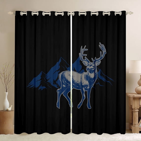 Homewish Farmhouse Deer Elk Curtains Pack of 2 (42x84 Each) for Men, Rustic Adventure Curtains Blackout, Western Countryside Bedroom Curtains, Black Out Curtains Room Decor