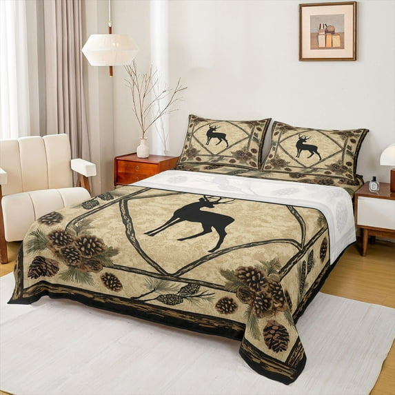 Homewish Farmhouse Deer Moose Full Size Sheets, Woodland Wildlife Bed Sheets, Western Lodge Cabin Sheet Sets, Luxury Bedroom Decor, 4 Pieces