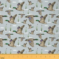 Homewish Farmhouse Mallard Duck Fabric by the Yard 1 Yard,Fly Animal Home Decor Fabric by the Yard,Brown Gray Green Sewing Fabric For Girls Kids,Ultra Soft Home Decor