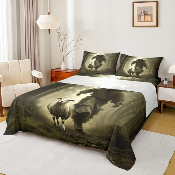 Homewish Farmhouse Sheep 3pcs Twin Sheet Sets For Children Kids Teens,Jungle Woodland Twin Fitted Sheet,Rustic Animal Breathable Flat Sheet,Luxury Bedroom Decor