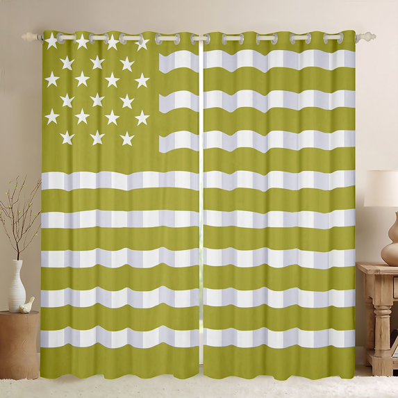 Homewish Fashion American Flag Black Out Curtains, Yellow Green Stripes Curtains Pack of 2 (42x63 Each), Modern Abstract Ombre Bedroom Curtains, Curtains and Drapes Bedroom Decor