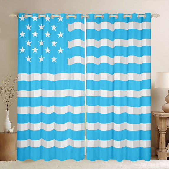Homewish Fashion American Flag Curtains Pack of 2 (42x84 Each), Blue Plaid Stripes Curtains Blackout, Modern Abstract Ombre Bedroom Curtains, Curtains and Drapes Bedroom Decor