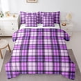 thumbnail image 1 of Homewish Fashion Checkered Plaid Bedding Comforter Set 7-Piece for Kids, Purple Rectangle Square King Bedding Sets, Chic Buffalo Reversible Bed Sheets, Lightweight Room Decor, 1 of 7
