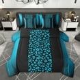 thumbnail image 1 of Homewish Fashion Cheetah Print Bedding Comforter Set 7 Pieces, Leopard Wildlife Animal Full Bedding Set, Blue Abstract Stripe Line Reversible Fitted Sheet Flat Sheet, Super Cozy Room Decor, 1 of 7