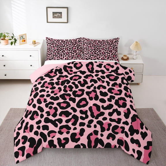 Homewish Fashion Cheetah Print Bedding Comforter Set for Teen, Leopard Animal Twin Comforter Sets, Romantic Valentines Day Reversible Bedding Set, Microfiber Bedroom Decor, 2 Pieces