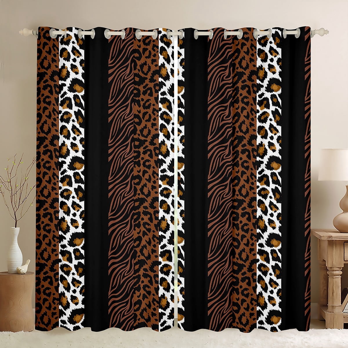 Homewish Fashion Cheetah Print Black Out Curtains, Wildlife Leopard Lover Curtains Pack of 2 (42x63 Each), Modern Art Brown Polkadots Bedroom Curtains, Blackout Curtains Bedroom Decor