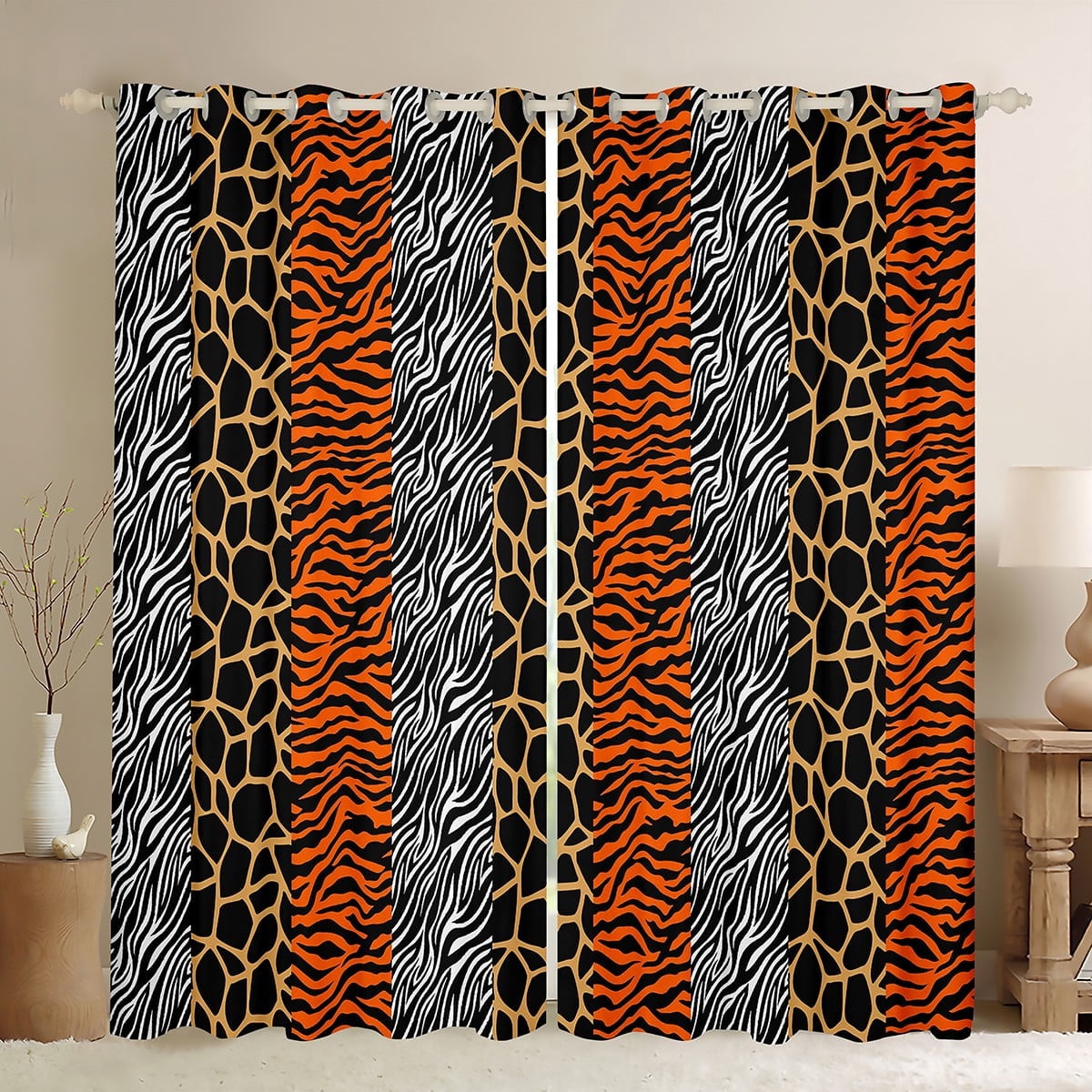 Homewish Fashion Cheetah Print Black Out Curtains, Wildlife Leopard Lover Curtains Pack of 2 (42x63 Each), Modern Art Orange Polkadots Bedroom Curtains, Curtains and Drapes Room Decor