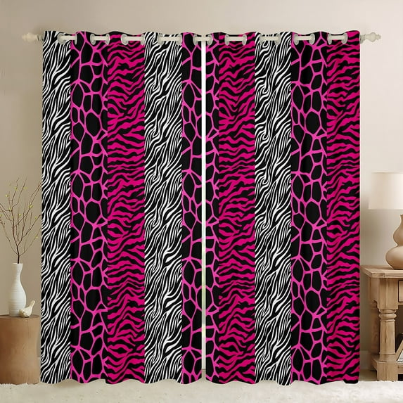 Homewish Fashion Cheetah Print Blackout Curtains Set of 2 (52x84 Each), Wildlife Leopard Lover Window Curtains, Modern Art Pink Polkadots Curtains and Drapes, Blackout Curtains Bedroom Decor