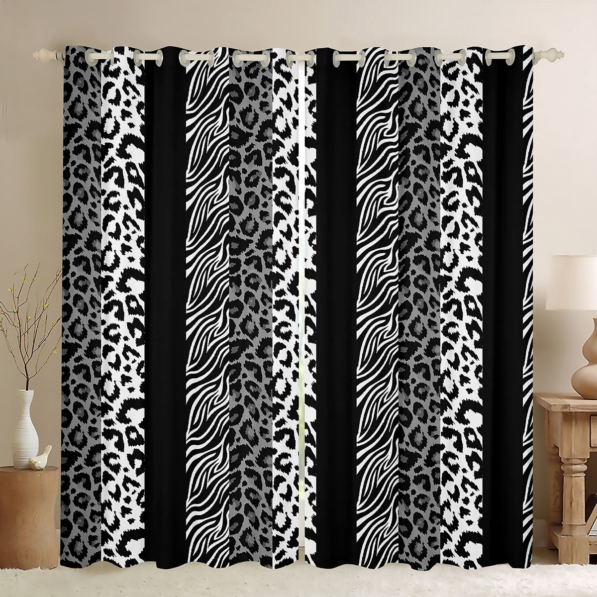 Homewish Fashion Cheetah Print Curtains Pack of 2 (42x84 Each), Wildlife Leopard Lover Curtains Blackout, Modern Art Grey Polkadots Bedroom Curtains, Curtains and Drapes Room Decor