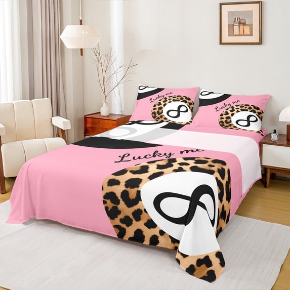 Homewish Fashion Cheetah Print Full Size Sheets, Cartoon Billiards Print Bed Sheets, Teens Kids Boys Girls Sheet Sets, Ultra Soft Bedroom Decor, 4pcs