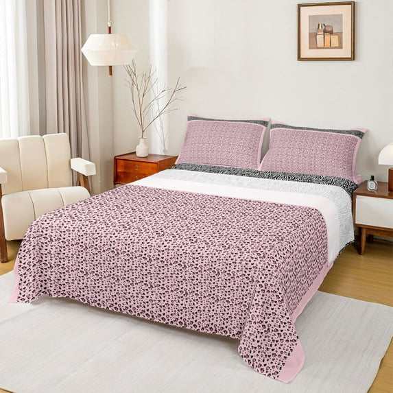 Homewish Fashion Cheetah Print Full Size Sheets for Women, Vintage Pink Polkadots Bed Sheets, Chic Artwork Sheet Sets, Ultra Soft Bedroom Decor, 4pcs