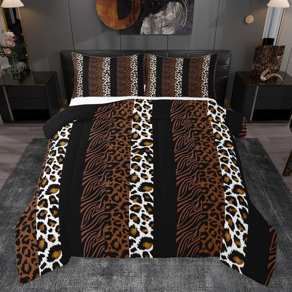 Homewish Fashion Cheetah Print Queen Comforter Set, Wildlife Leopard Lover Bedding Sets, Modern Art Brown Polkadots Reversible Bedding Comforter Set, Microfiber Bedroom Decor, 3-Piece