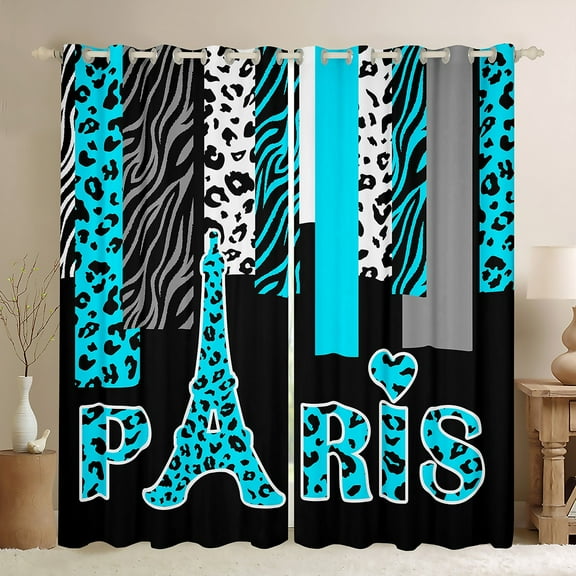 Homewish Fashion Eiffel Tower Teens Black Out Curtains, Modern Zebra Cheetah Print Curtains Pack of 2 (42x63 Each), Chic Cyan Polkadots Bedroom Curtains, Curtains and Drapes Decor