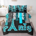 thumbnail image 1 of Homewish Fashion Eiffel Tower Teens Twin Bedding Sets 7-Piece, Modern Zebra Cheetah Print Bedding Comforter Set, Chic Cyan Polkadots Reversible Sheet Sets, Lightweight Room Decor, 1 of 7