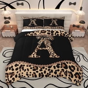 Homewish Fashion Initial Letter Bedding Comforter Set, Chic Monogrammed A Twin Comforter Sets, Kawaii Cheetah Bowknot Reversible Bedding Set, Breathable Home Decor, 2-Piece