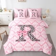 thumbnail image 1 of Homewish Fashion Monogrammed Girls Twin Bedding Sets 7-Piece, Kawaii Pink Damask Bedding Comforter Set, Bow Initial R Letter Reversible Sheet Sets, Super Cozy Room Decor, 1 of 7