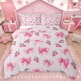 thumbnail image 1 of Homewish Fashion Pink Ribbon Queen Comforter Set for Kids, Cute Cartoon Cherry Fruit Bedding Sets, Princess Style Reversible Bedding Comforter Set, Microfiber Bedroom Decor, 3pcs, 1 of 8