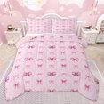 thumbnail image 1 of Homewish Fashion Pink Ribbon Queen Comforter Set for Teen, Princess Bow-tie Bow Bedding Sets, Cute Cartoon Bowknot Reversible Bedding Comforter Set, Super Cozy Room Decor, 3 Pieces, 1 of 8