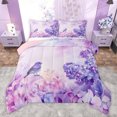 thumbnail image 1 of Homewish Fashion Rustic Flower Queen Comforter Set for Women, Purple Cartoon Bird Bedding Sets, Purple Artwork Watercolor Reversible Bedding Comforter Set, Microfiber Bedroom Decor, 3-Piece, 1 of 8