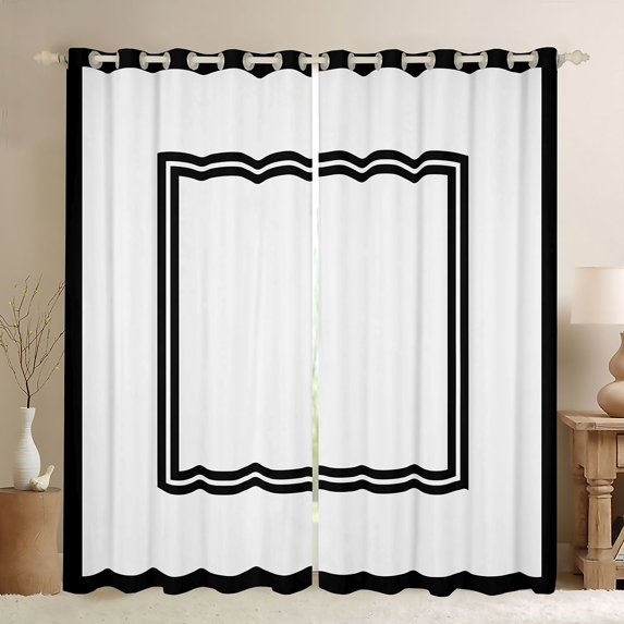 Homewish Fashion Square Adult Black Out Curtains, Modern Abstract Stripes Curtains Pack of 2 (42x63 Each), White Black Lines Bedroom Curtains, Black Out Curtains Bedroom Decor
