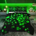 thumbnail image 1 of Homewish Fashion Square Honeycomb Bedding Comforter Set for Teen, Neon Gradient Abstract Twin Comforter Sets, Green Checkered Reversible Bedding Set, Lightweight Room Decor, 2pcs, 1 of 9