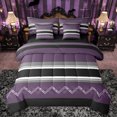 thumbnail image 1 of Homewish Fashion Stripes Lines Bedding Comforter Set 7 Pieces, Purple Abstract Ombre Full Bedding Set, Modern Square Triangle Reversible Fitted Sheet Flat Sheet, Breathable Home Decor, 1 of 7