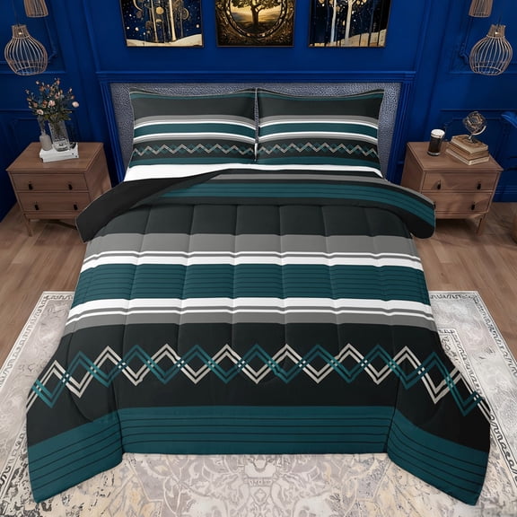 Homewish Fashion Stripes Lines Bedding Comforter Set, Olive Abstract Ombre Twin Comforter Sets, Modern Square Triangle Reversible Bedding Set, Lightweight Room Decor, 2pcs
