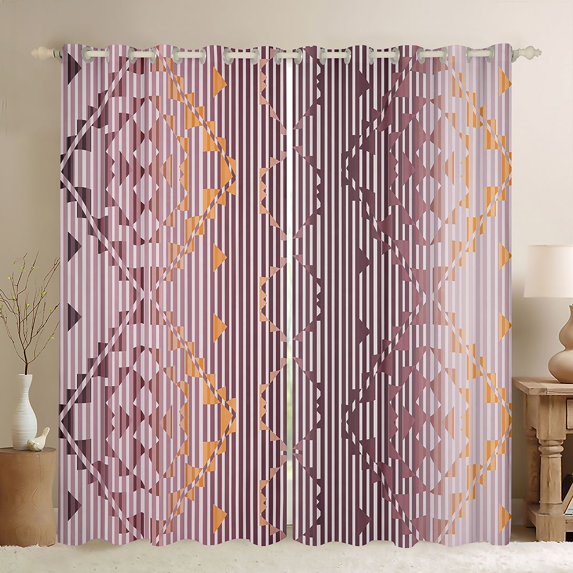 Homewish Fashion Western Aztec Black Out Curtains for Female, Abstract Stripes Ombre Curtains Pack of 2 (42x63 Each), Pink Hippie Triangle Bedroom Curtains, Living Room Curtains Decor