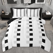 Homewish Female Men Adults Geometric Plaid Bedding Comforter Set 2pcs,Black White Grey Twin Comforter Sets Microfiber,Minimalist Grid Checkered Breathable Bedding Set,Luxury Bedroom Decor,Reversible