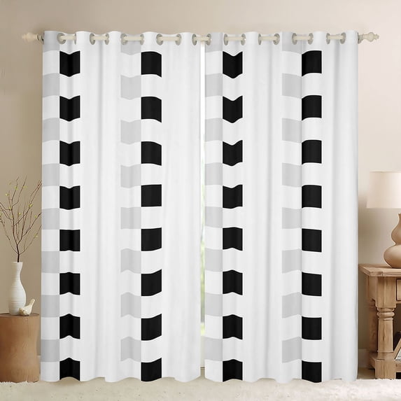 Homewish Female Men Adults Geometric Plaid Curtains Pack of 2 (42x84 Each),Black White Grey Curtains Blackout,Minimalist Grid Checkered Bedroom Curtains,Luxury Bedroom Decor