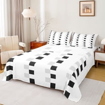 Homewish Female Men Adults Geometric Plaid Twin Sheet Sets 3pcs,Black White Grey Twin Fitted Sheet Microfiber,Minimalist Grid Checkered Breathable Flat Sheet,Luxury Bedroom Decor
