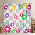 thumbnail image 1 of Homewish Female Men Colorful Flowers Black Out Curtains,Abstract Groovy Floral Blossoms Curtains Pack of 2 (42x63 Each),Brown White Plaid Grid Bedroom Curtains,Lightweight Room Decor, 1 of 6