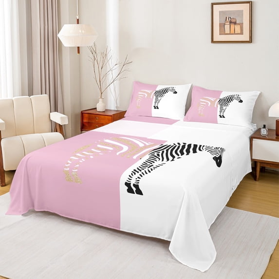 Homewish Female Men Wildlife Zebra Twin Sheet Sets 3pcs,Jungle Animal Stripes Twin Fitted Sheet Microfiber,Vintage Aesthetic Breathable Flat Sheet,Luxury Bedroom Decor