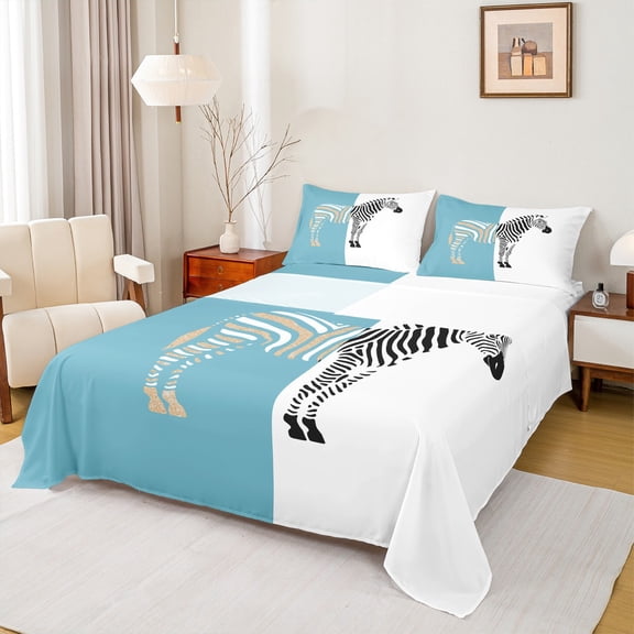 Homewish Female Men Wildlife Zebra Twin Sheet Sets 3pcs,Jungle Animal Stripes Twin Fitted Sheet Microfiber,Vintage Aesthetic Breathable Flat Sheet,Luxury Bedroom Decor