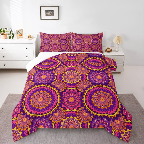 Homewish Female Men Women Boho Mandala Bedding Comforter Set 2pcs,Exotic Style Flower Twin Comforter Sets Microfiber,Bohemian Traditional Floral Breathable Bedding Set,Super Cozy Room Decor