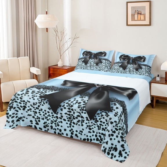 Homewish Female Men Women Kawaii Bowknot Twin Sheet Sets 3pcs,Dreamy Princess Bow Twin Fitted Sheet Microfiber,Abstract Polka Dots Breathable Flat Sheet,Ultra Soft Home Decor